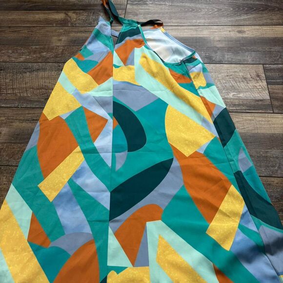 SHEIN Color Block High Neck Tie Women's Small Blue Yellow Mini Multi Dress - Picture 2 of 3